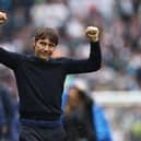 Antonio Conte, Manager of Tottenham Hotspur celebrates after their sides  (Photo by Ryan Pierse/Getty Images)