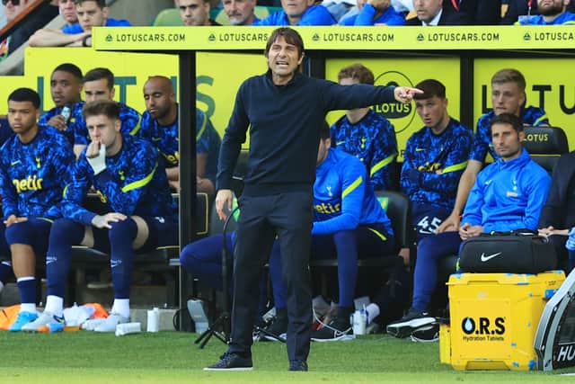 Antonio Conte, Manager of Tottenham Hotspur gives instructions during the Premier League (Photo by David Rogers/Getty Images)