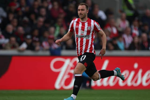 Christian Eriksen of Brentford during the Premier League match between Brentford and Tottenham (Photo by Eddie Keogh/Getty Images)