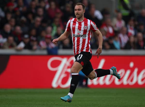 Christian Eriksen of Brentford during the Premier League match between Brentford and Tottenham (Photo by Eddie Keogh/Getty Images)