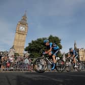Cyclist race by Big Ben during the inaugural RideLondon event in 2013. (Photo: Getty)