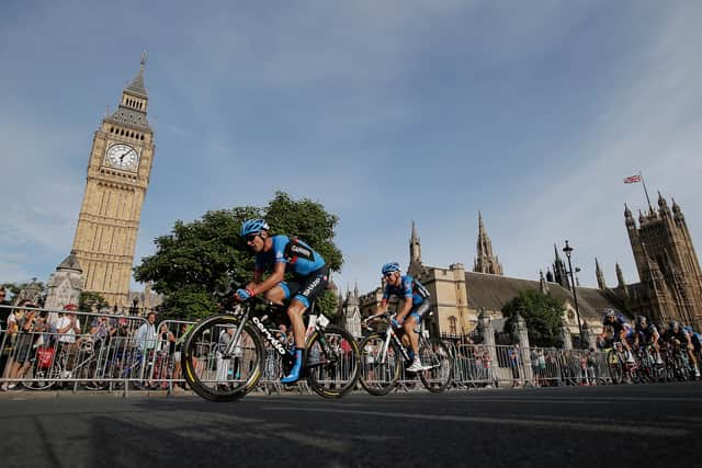 Cyclist race by Big Ben during the inaugural RideLondon event in 2013. (Photo: Getty)