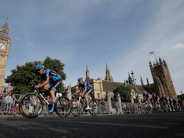 Cyclist race by Big Ben during the inaugural RideLondon event in 2013. (Photo: Getty)