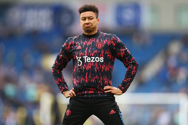  Jesse Lingard of Manchester United warms up ahead of the Premier League match  (Photo by Manchester United/Manchester United via Getty Images)
