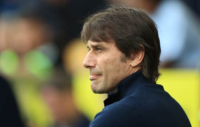 Antonio Conte, the Tottenham Hotspur manager looks on during the Premier League match (Photo by David Rogers/Getty Images)