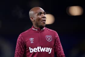 Angelo Ogbonna of West Ham United warms up prior to the Premier League match  (Photo by Alex Pantling/Getty Images)