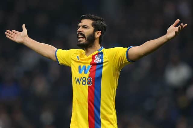 James Tomkins of Crystal Palace reacts during the Premier League match (Photo by Steve Bardens/Getty Images)