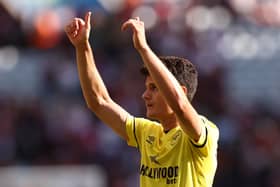 Christian Norgaard of Brentford interacts with the crowd following the Premier League match (Photo by Ryan Pierse/Getty Images)
