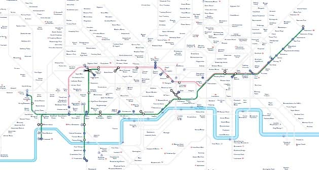 The affected Tube lines on Tuesday morning. Credit: TfL