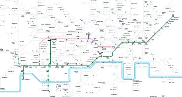 The affected Tube lines on Tuesday morning. Credit: TfL