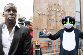 Arriving at court today (Wednesday, June 1), Zouma was greeted by a crowd of press, including one person in a giant cat costume. Photo: SWNS