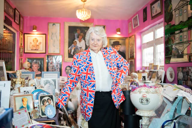 Royal super fan Margaret Tyler at home with her collection. Photo: SWNS