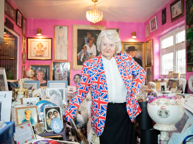 Royal super fan Margaret Tyler at home with her collection. Photo: SWNS
