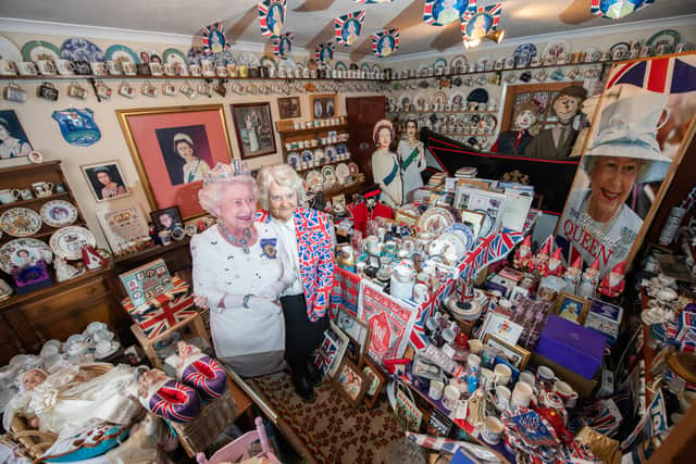 Royal super fan Margaret Tyler at home with her collection. Photo: SWNS