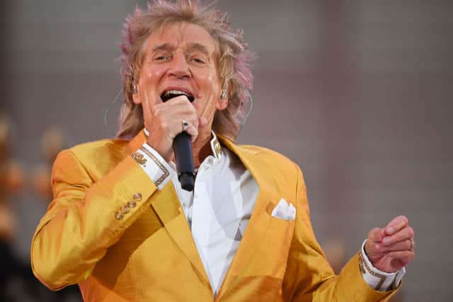 Sir Rod Stewart onstage during the Platinum Party at the Palace in front of Buckingham Palace on June 04, 2022 in London, England (Photo by Jeff J Mitchell - WPA Pool/Getty Images)