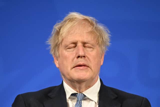 Prime Minister Boris Johnson holds a press conference in response to the publication of the Sue Gray report Into “Partygate” at Downing Street on May 25, 2022 in London, England (Photo by Leon Neal - WPA Pool /Getty Images)