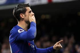 Alvaro Morata of Chelsea celebrates after scoring his team's first goal during the Premier League (Photo by Richard Heathcote/Getty Images)