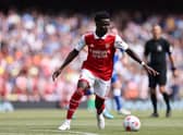 Bukayo Saka of Arsenal during the Premier League match between Arsenal and Everton at Emirates Stadium  (Photo by Marc Atkins/Getty Images)