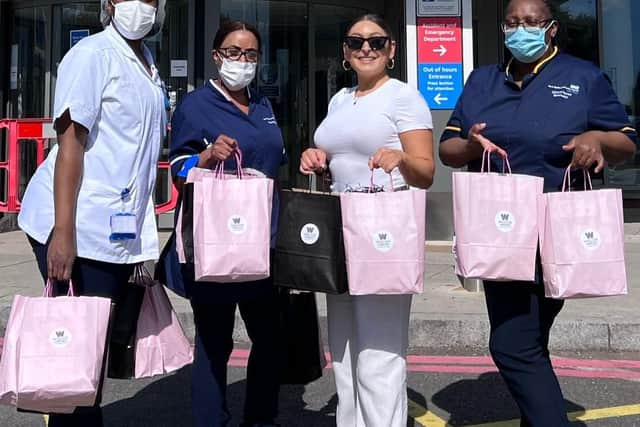 Delivering pamper bags to the hospital. Photo: Kaz Foncett