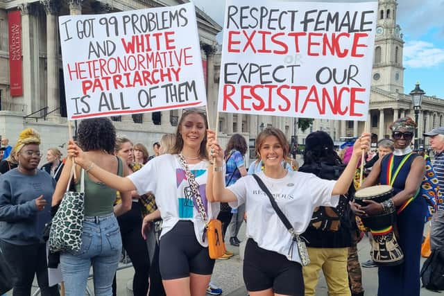 Protestors Ffion Lloyd, 23, and Lorina Millthorpe, 24. Photo: LondonWorld