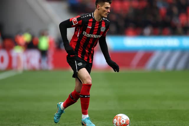 Patrik Schick of Bayer 04 Leverkusen in action during the Bundesliga match (Photo by Dean Mouhtaropoulos/Getty Images)
