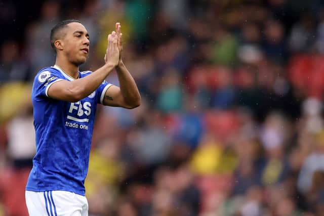 Youri Tielemans of Leicester City applauds the fans during the Premier League match  (Photo by Paul Harding/Getty Images)