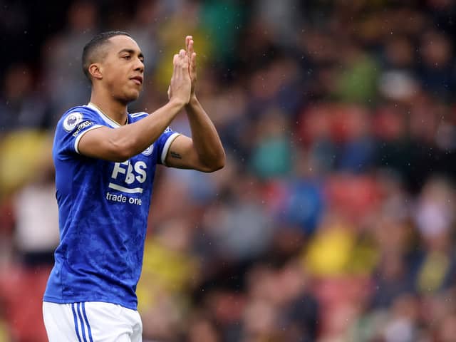 Youri Tielemans of Leicester City applauds the fans during the Premier League match  (Photo by Paul Harding/Getty Images)