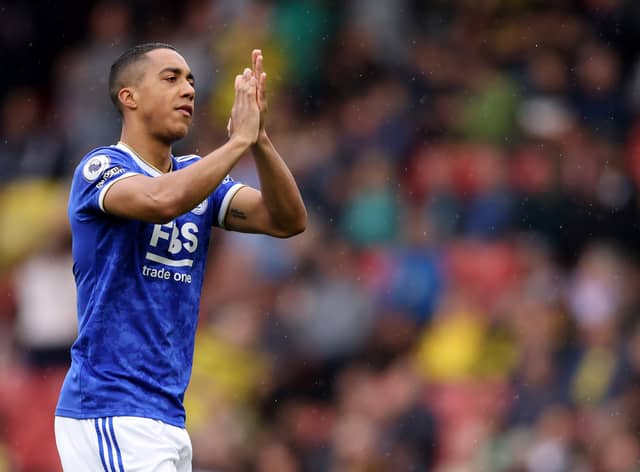 Youri Tielemans of Leicester City applauds the fans during the Premier League match  (Photo by Paul Harding/Getty Images)