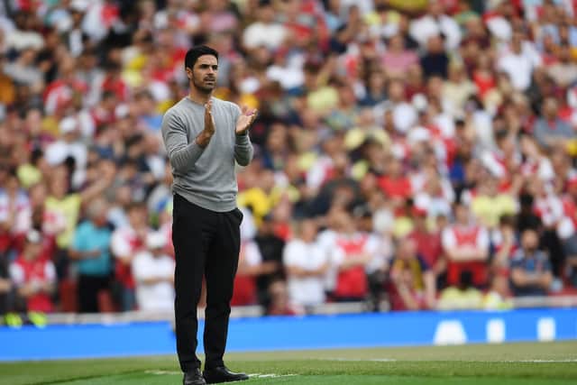   Arsenal manager Mikel Arteta  during the Premier League match between Arsenal and Everton (Photo by Stuart MacFarlane/Arsenal FC via Getty Images)