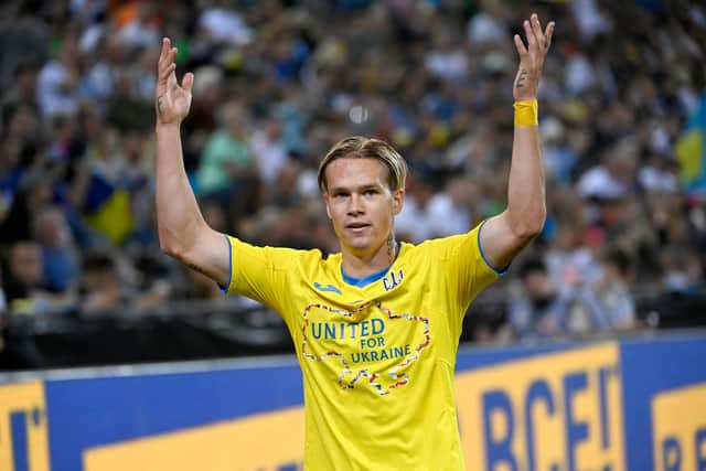 Ukraine’s midfielder Mykhaylo Mudryk reacts during the friendly football match between German Photo by INA FASSBENDER/AFP via Getty Images)
