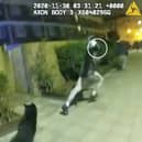 Video grab of Mucktar Khan pointing a firearm (white circle) at PC Elwood during pursuit. Credit: Metropolitan Police / SWNS