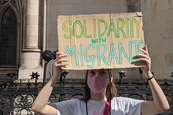 Activists from campaign group Movement for Justice have been protesting outside the Royal Courts of Justice all day.