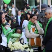Mayor of London Sadiq Khan met with families of the victims outside of Grenfell Tower, ahead of the wreath laying ceremony for the second anniversary