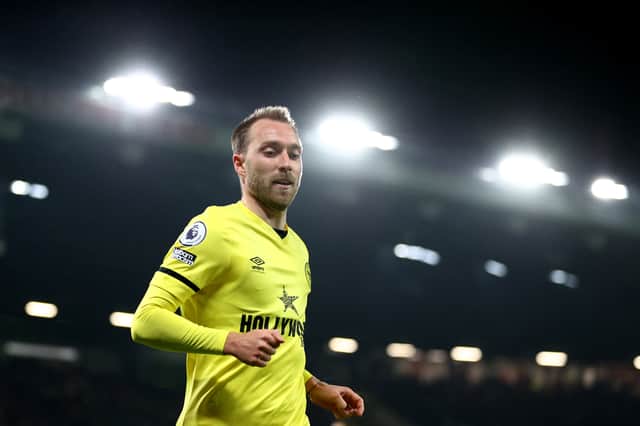 Christian Eriksen of Brentford looks on during the Premier League match (Photo by Naomi Baker/Getty Images)