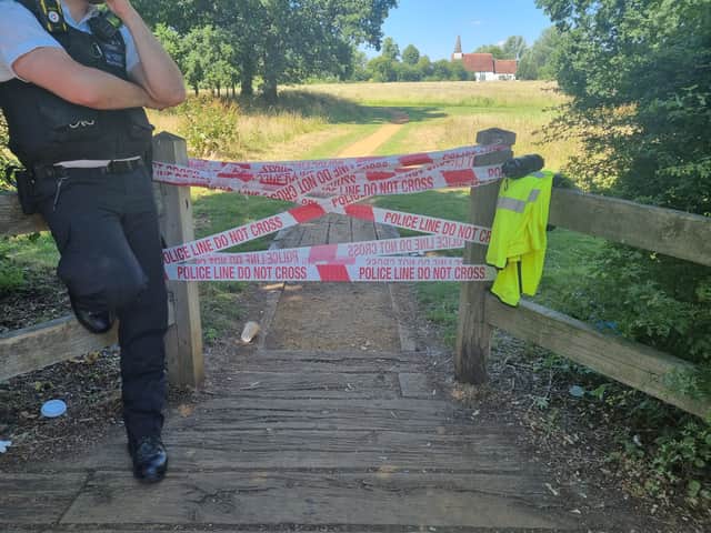Police have cordoned off Belvue Park in Northolt after a burnt body was found. Photo: LW