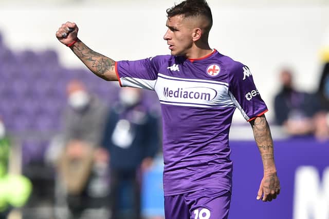 Lucas Torreira of ACF Fiorentina celebrates after scoring opening goal during the Serie A match  (Photo by Giuseppe Bellini/Getty Images)