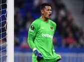Alphonse Areola of West Ham United reacts during the UEFA Europa League Quarter Final Leg Two match (Photo by Claudio Villa/Getty Images)
