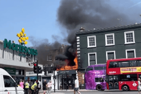 Fire is raging above a shop in Camden. Photo: Ryology @thatpropsguy