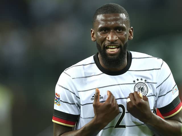 Antonio Rudiger of Germany reacts during the UEFA Nations League League  (Photo by Alexander Hassenstein/Getty Images)