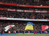 Premier League fans show their support for Ukraine, March 2022. 