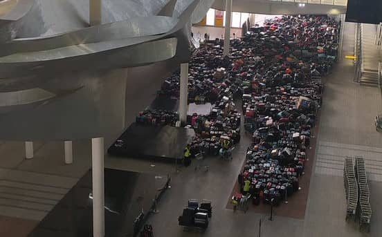 Baggage chaos at Heathrow. Photo: Twitter via You are not a Gadget @etceteria
