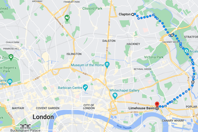 Clapton to Limehouse via Hackney Marshes
