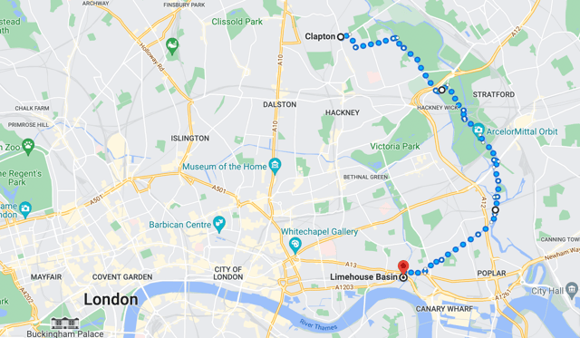 Clapton to Limehouse via Hackney Marshes