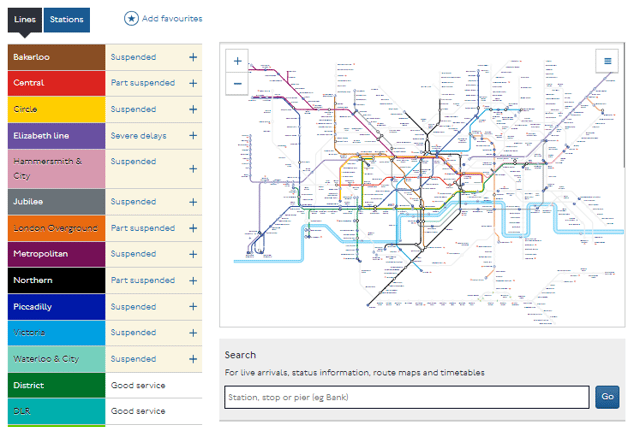 TfL has warned passengers to expect “severe” disruption throughout the day, with many lines and stations closed. Photo: TfL