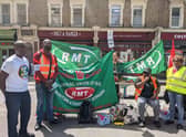 Striking RMT workers at Liverpool Street Station. Photo: LondonWorld