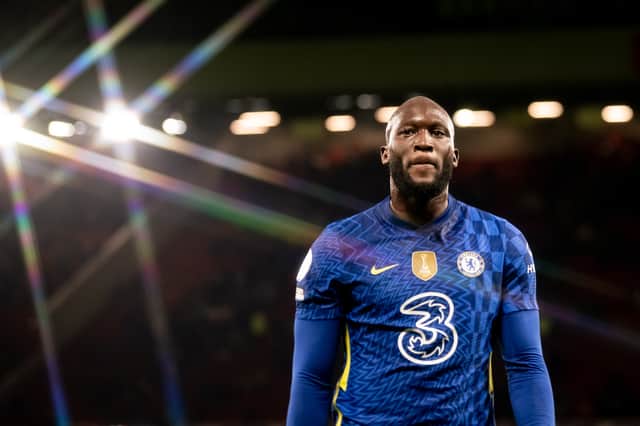  Romelu Lukaku of Chelsea looks on at the end of the Premier League match  (Photo by Ash Donelon/Manchester United via Getty Images)