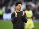 Arsenal manager Mikel Arteta applauds the Arsenal fans after the Premier League match (Photo by Stuart MacFarlane/Arsenal FC via Getty Images)