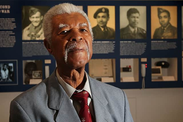 Former Windrush passenger and member of the RAF Sam King MBE in the exhibition ‘From War To Windrush’ at the Imperial War Museum (Photo by Cate Gillon/Getty Images)