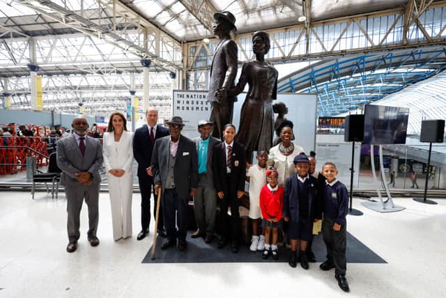 Members of the Windrush generation were joined by the Duke and Duchess of Cambridge to unveil a new national monument at Waterloo station today.
