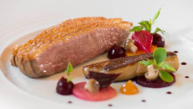 <p>Hay-aged Bresse duck, at The Ritz.  (Credit: National Restaurant Awards/The Ritz)</p>